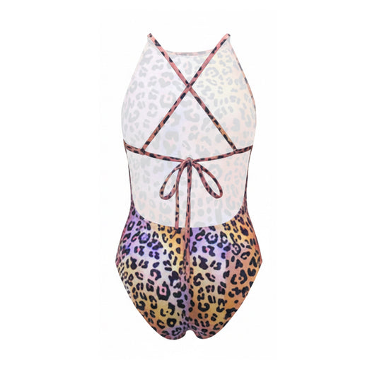 Sprint Tie Back One Pc Training Suit - Leopard Print